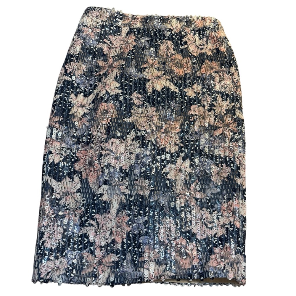NWT Endless Rose Skirt XS Pink Blue Sequins Floral Pencil Midi Lined Back Zip